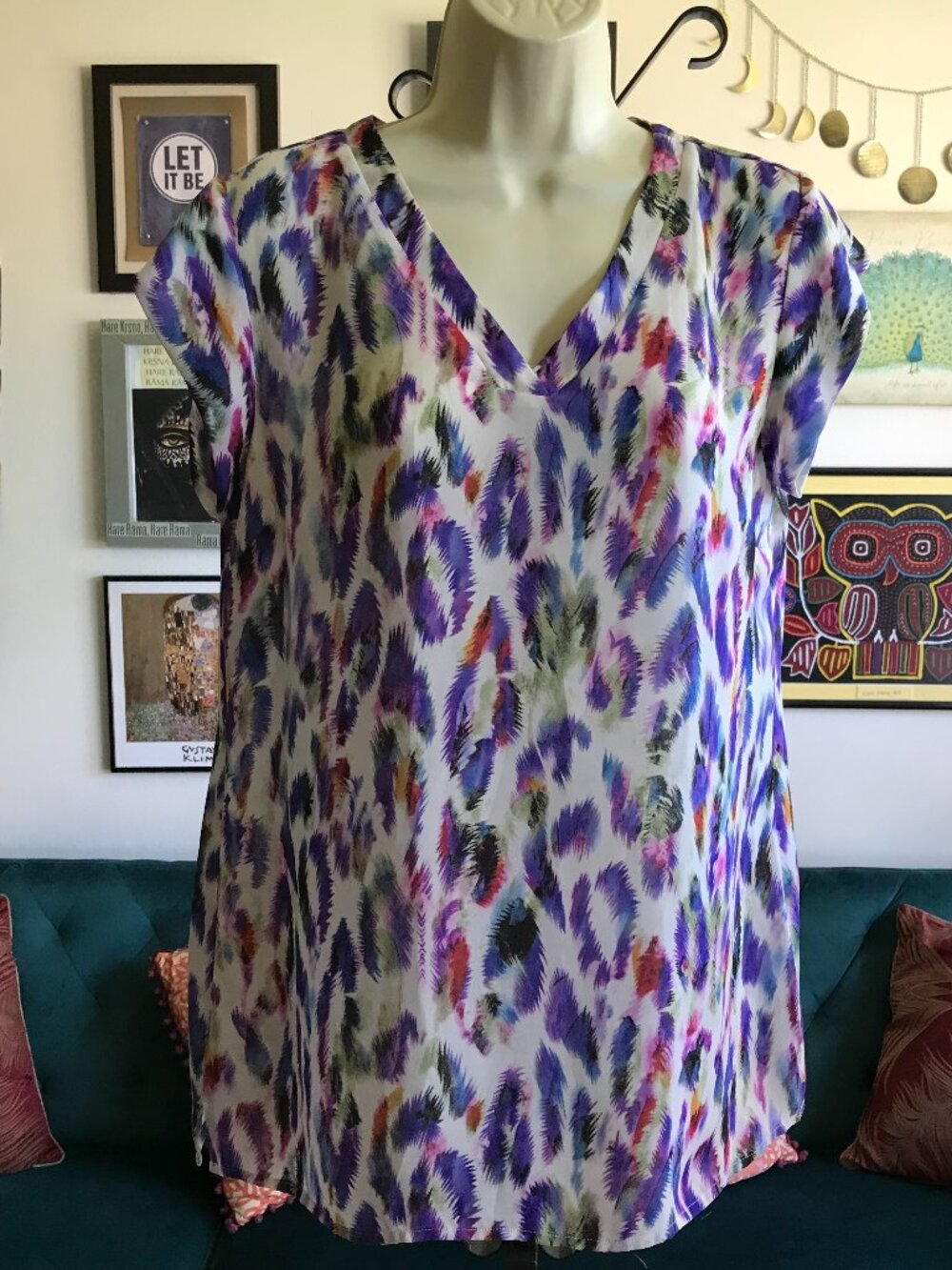 CAbi size S Watercolor Brushstroke Abstract Plume Feather Top Eclectic Boho